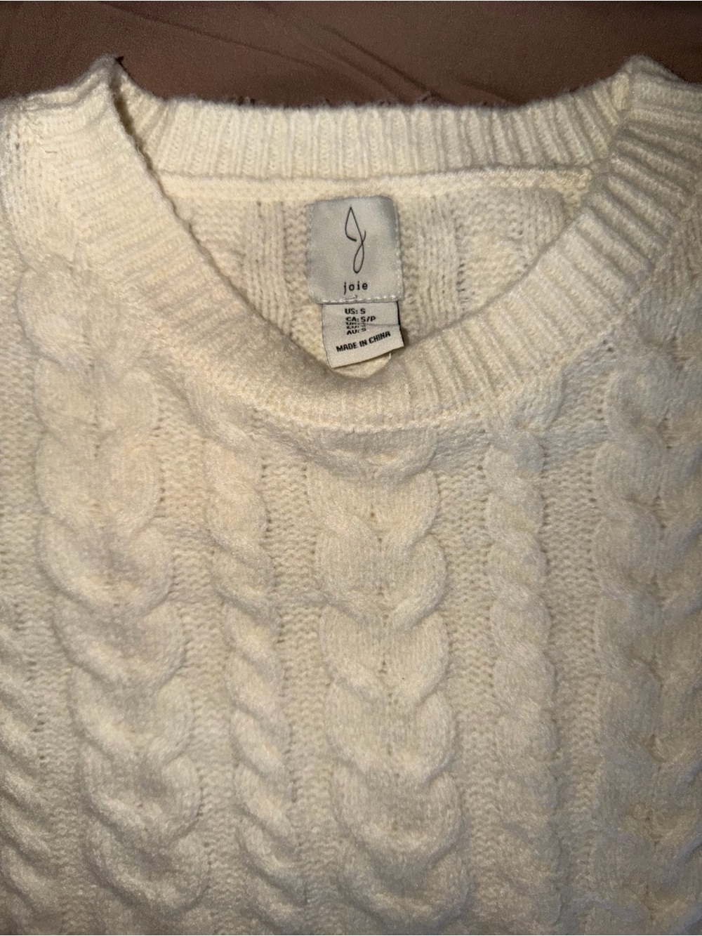 Joie Ivory Cable-Knit Crewneck Sweater
